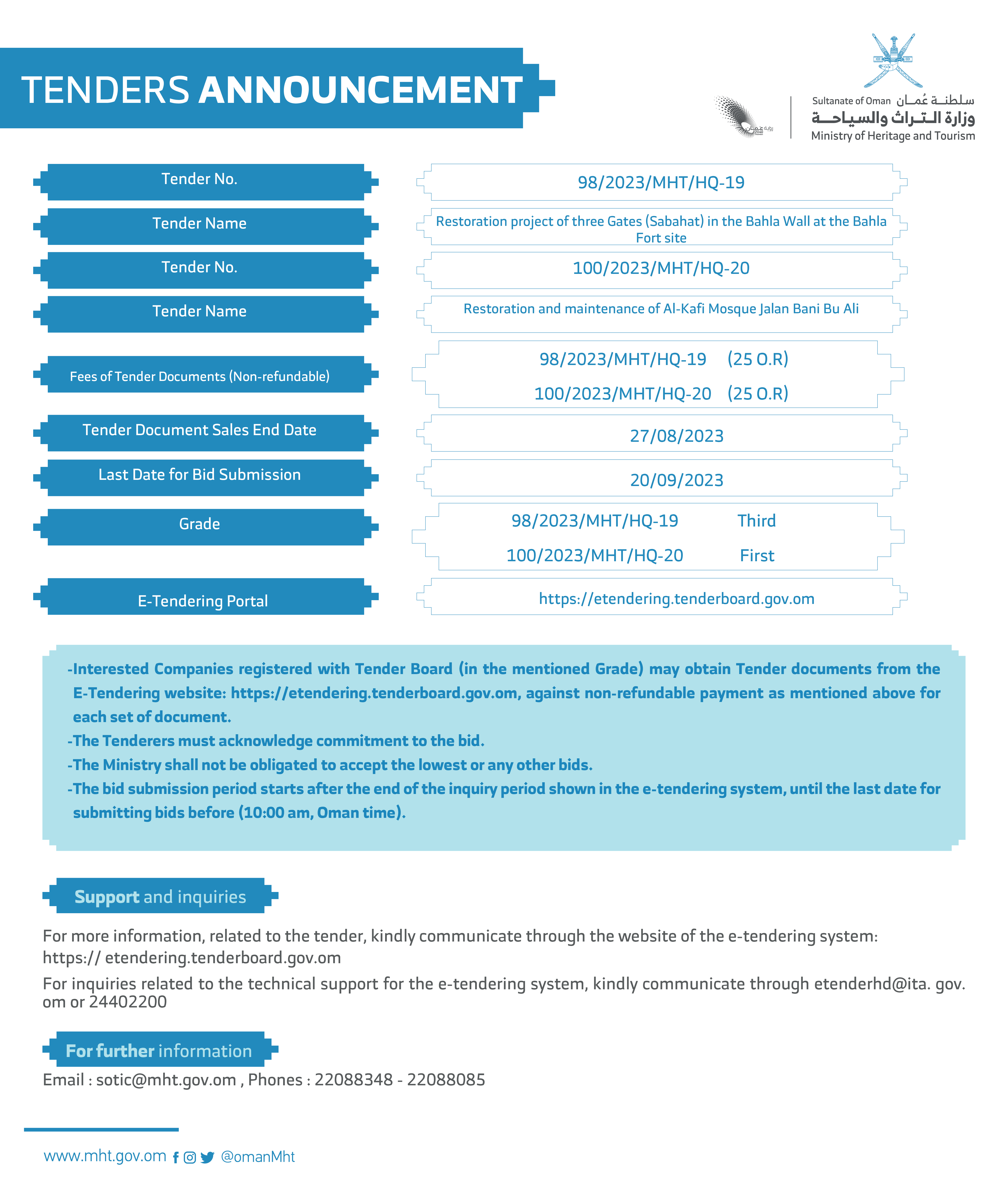 Public tender announcement — 1